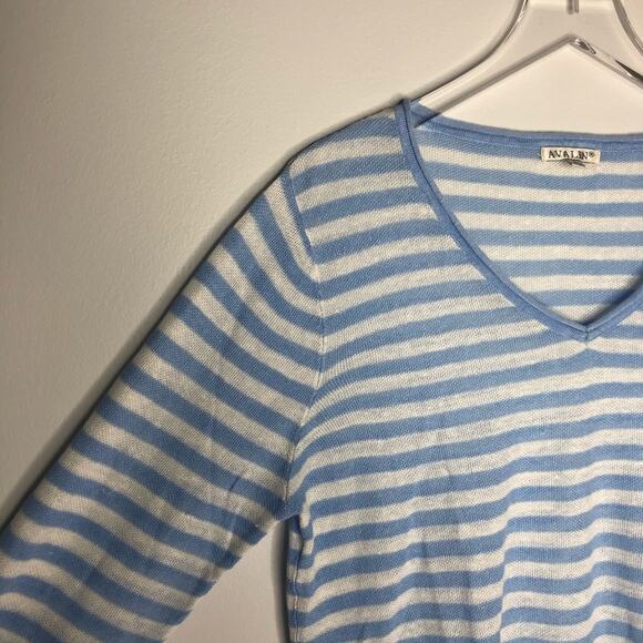 Avalin Blue and White V Neck Sweater Linen Blend M - Picture 6 of 7